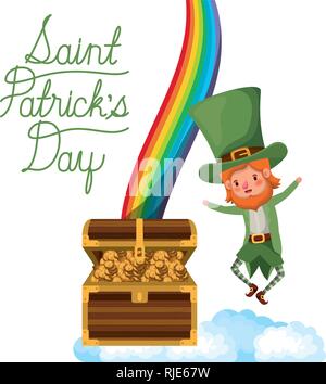 saint patrick`s day label with leprechaun and rainbow Stock Vector